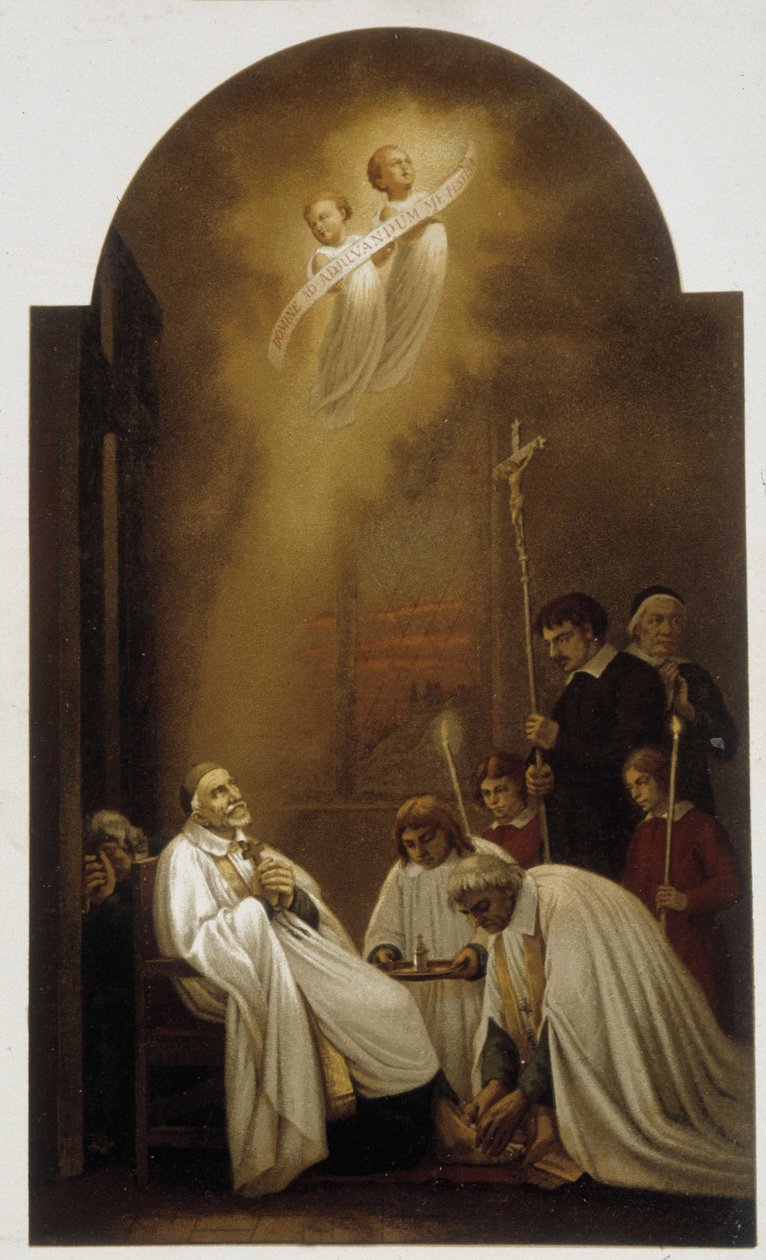 Saint Vincent de Paul i ekstase med engle - fra et 1800-tals maleri. af Unknown artist