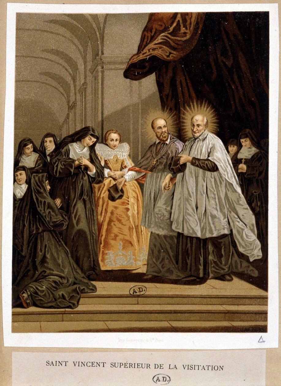 Saint Vincent de Paul, visitationens overordnede, Jeanne de Chantal - fra ca. 18. maleri. af Unknown artist