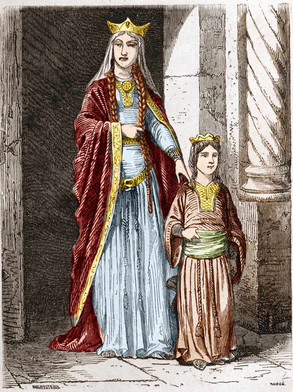 Saint Bathilde (eller Batilde, Bathylle, Beaudour) (626-680), Frankernes Dronning med Clotaire. Indgravering i "History Of France En Cent-malerier af Paul Lehugeur" ​​1891 af Unknown artist