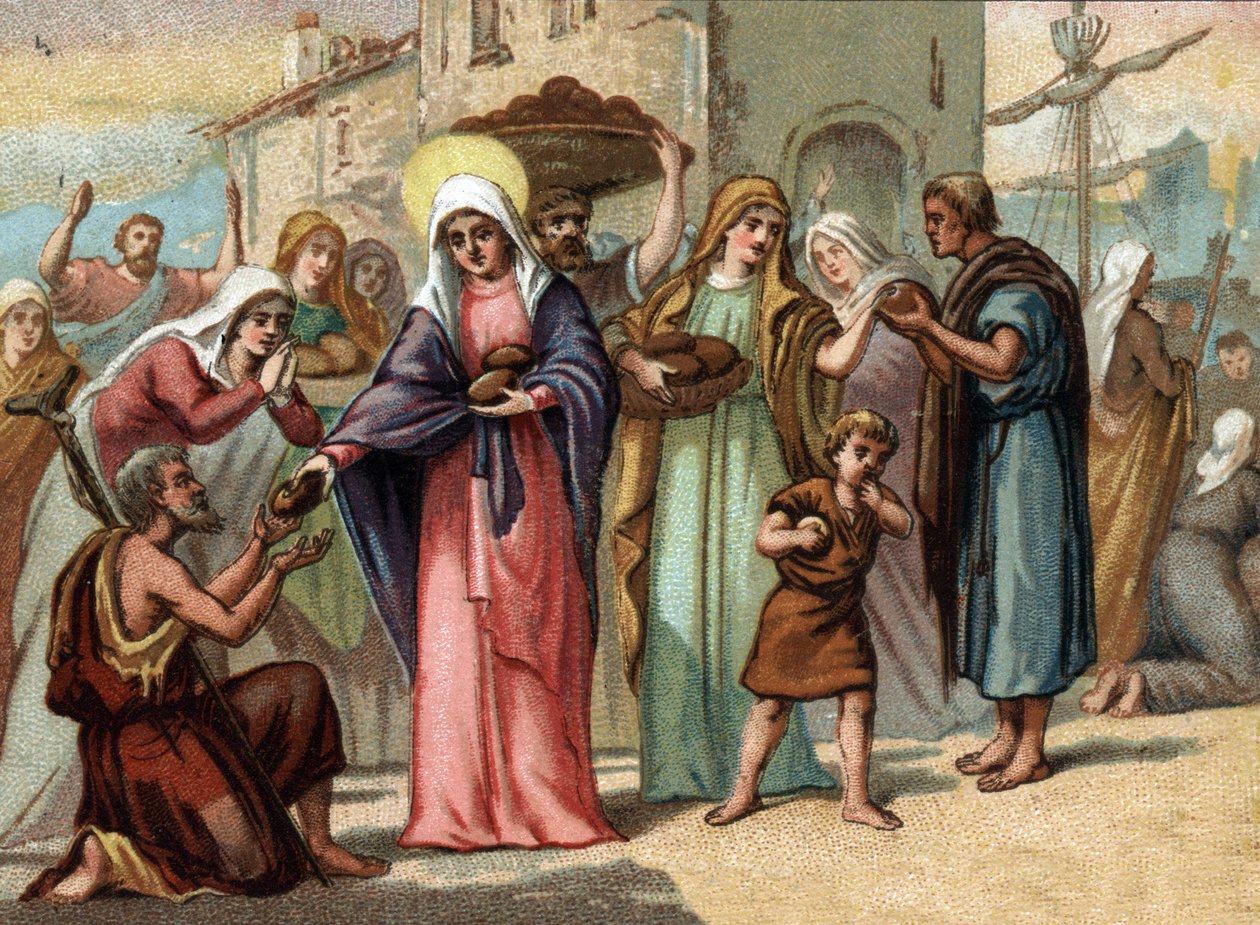 Sainte Genevieve (422-502), skytshelgen for hungersnøden i Paris. Kromolitografi omkring 1890. af Unknown artist