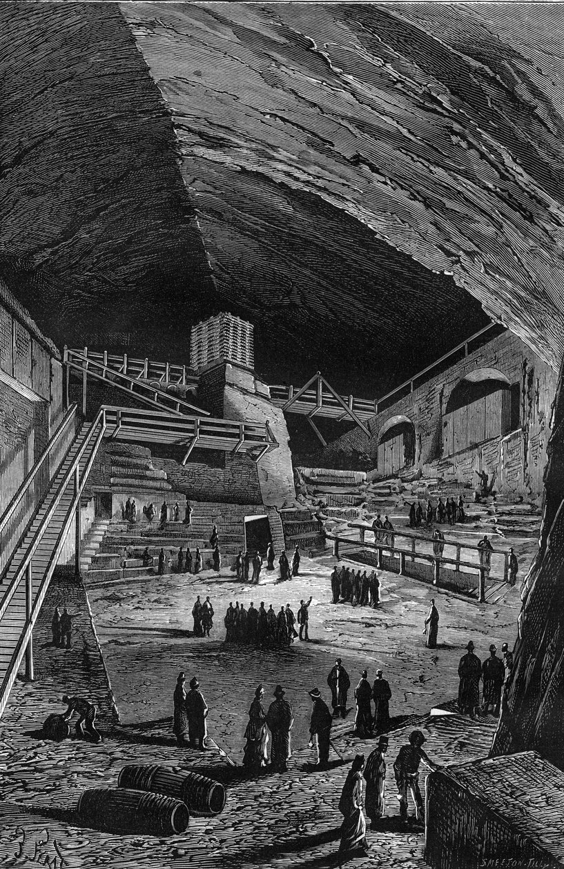 Saltminer i Wieliczka, Polen. Indgravering i "Naturen" af Unknown artist