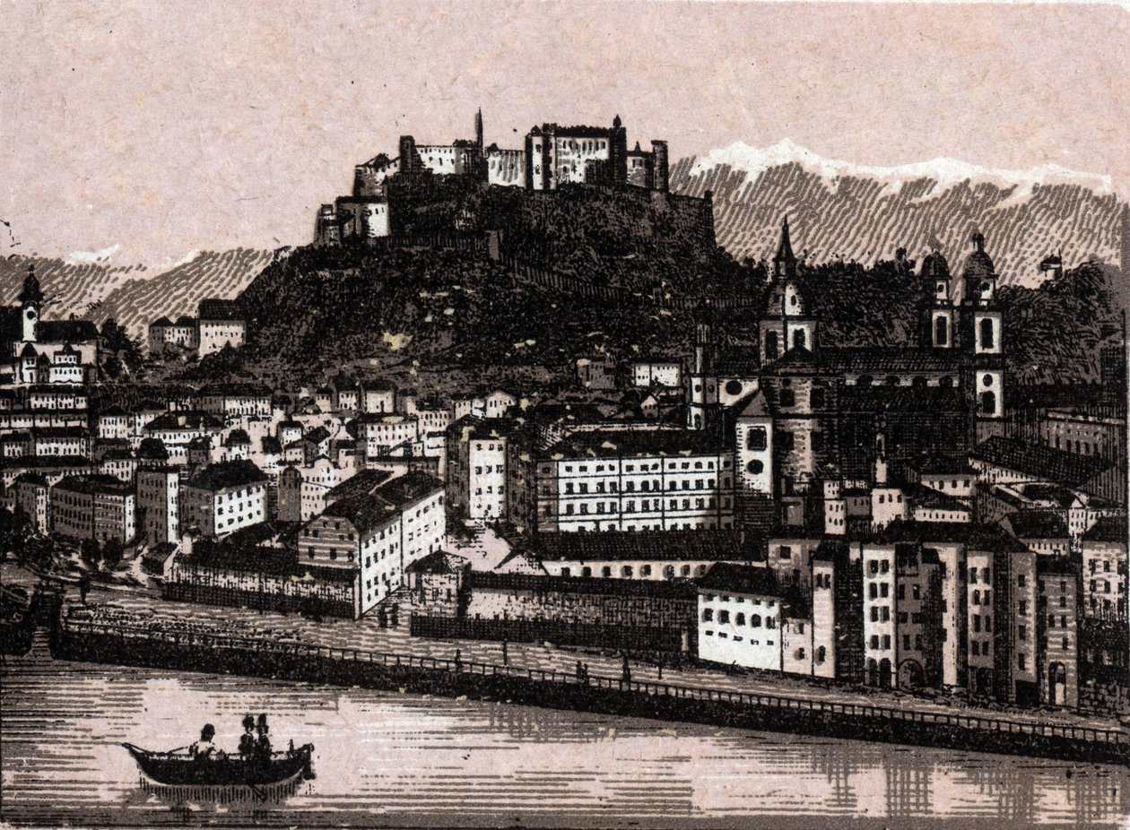 Salzkammergut-regionen, Østrig: Salzburg fra Kapuzinergarten. i "" Verden illustrerer 168 visninger"" Udateret (slutningen af ​​det 19. århundrede) af Unknown artist
