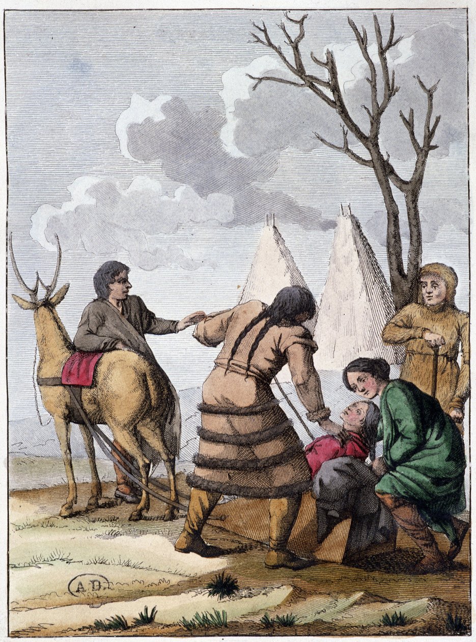 Samoyed-ægteskab (nomadiske mennesker af mongolsk oprindelse), deb. 19. århundrede af Unknown artist