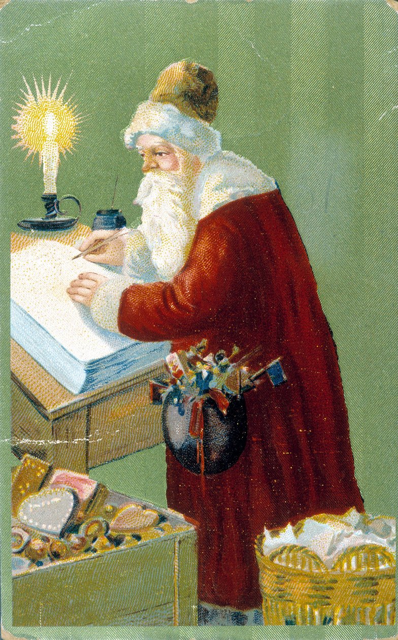 Julemanden forbereder gaver. af Unknown artist