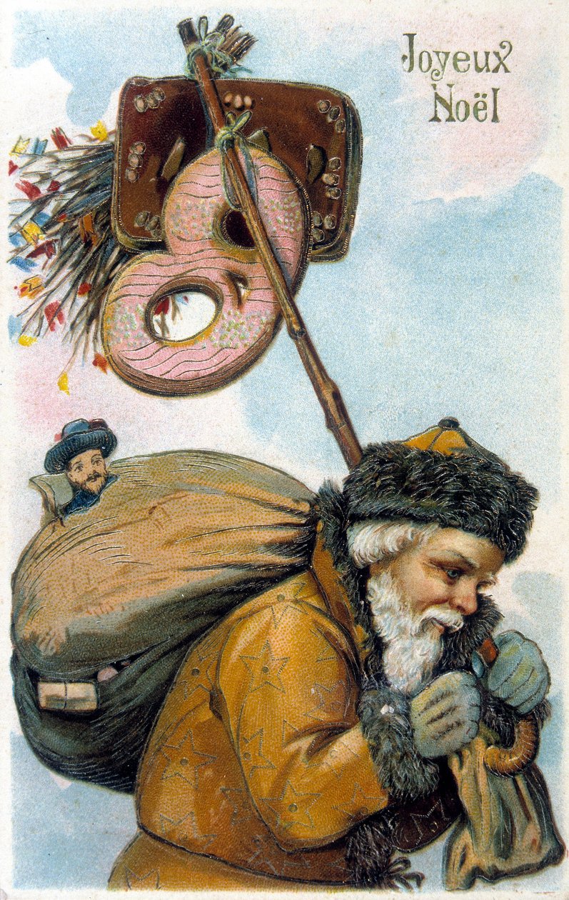 Julemanden iført gaver på ryggen. af Unknown artist