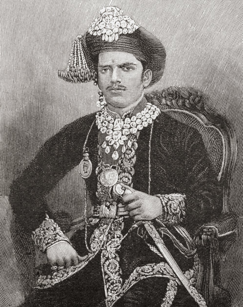 Sayajirao Gaekwad III, 17 år gammel, Maharaja af Baroda State, Indien (kobberstik) af Unknown artist