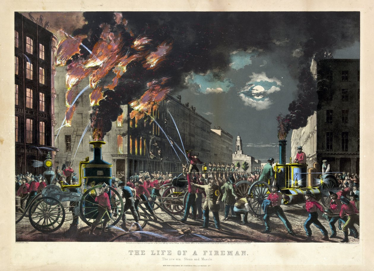 Scene af amerikanske brandmænds daglige liv af Unknown artist