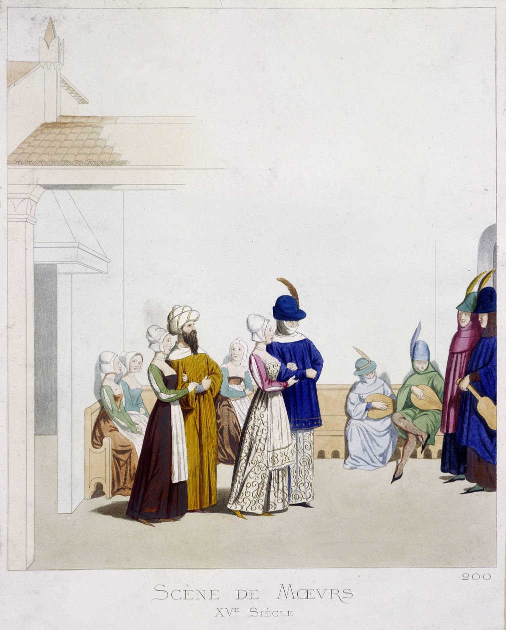Scene of morals: Karnevalsscene - baseret på et italiensk manuskript fra det 15. århundrede, Arts Deco. af Unknown artist