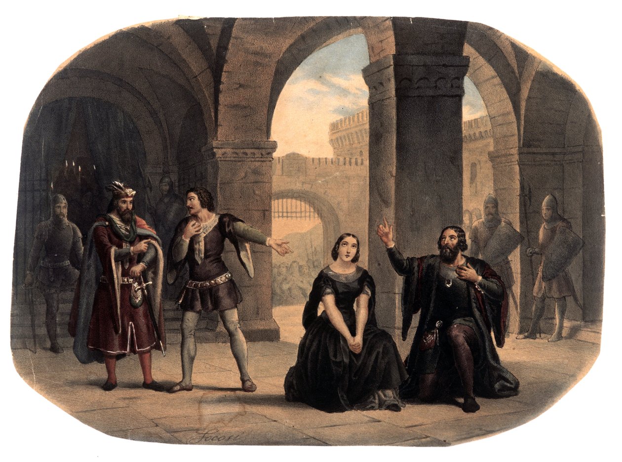 Scene taget fra operaen "La forza del destino"" af komponisten Giuseppe Verdi (1813-1901) Illustration af slutningen af det 19. århundrede af Unknown artist