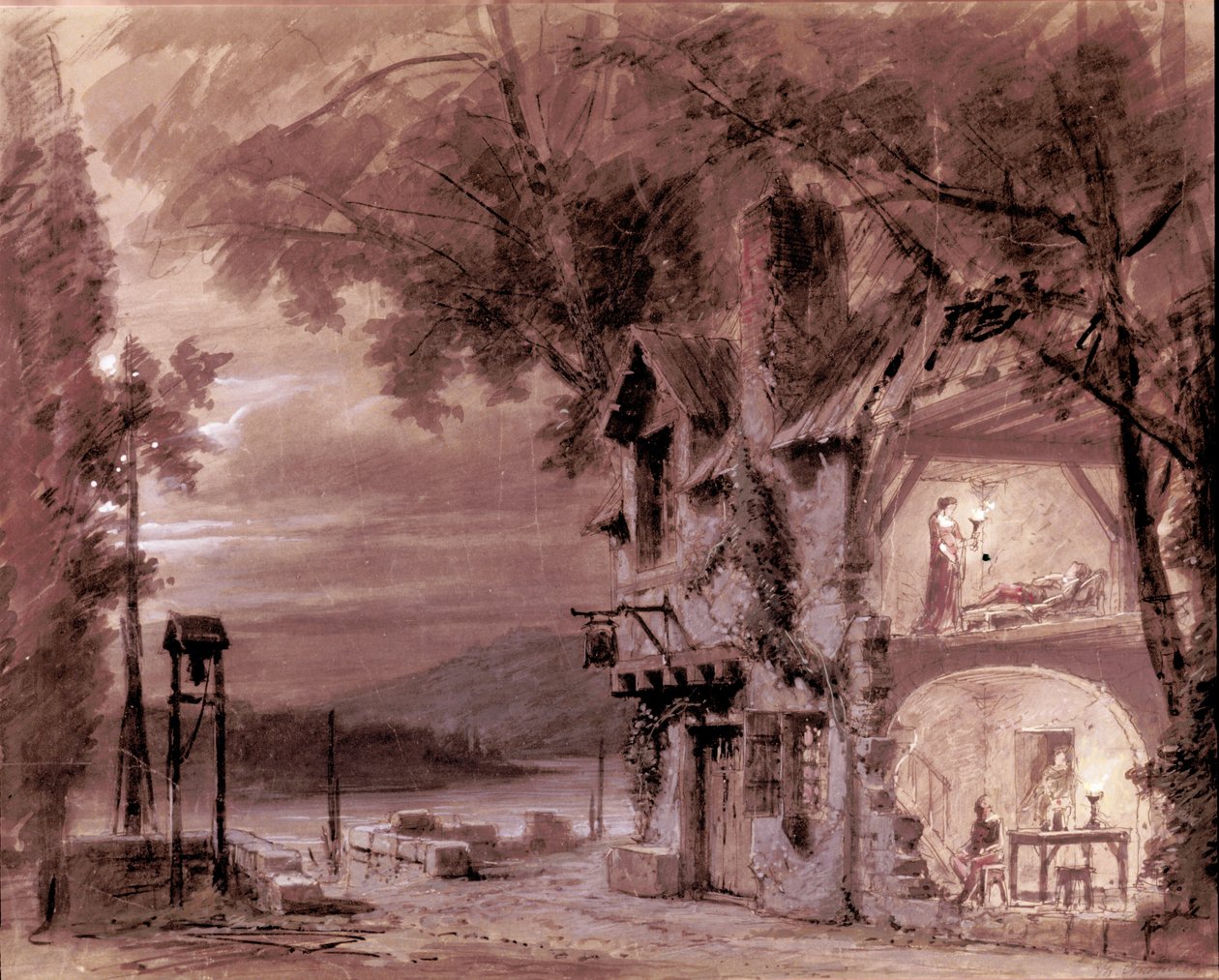 Scenografi af Philippe Chaperon til operaen "" Rigoletto"" af den italienske komponist Giuseppe Verdi (1813-1901) til opførelsen i Paris Opera af Unknown artist