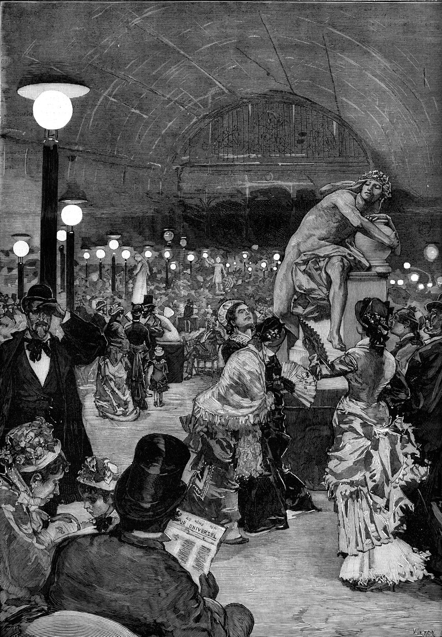 Skulpturrum på Salon de 1879 ved Palais des Champs-Elysees (Champs Elysees) i Paris. Gravering i "" Le monde illustrious"" af Unknown artist