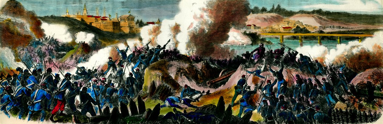 Løsrivelseskrig: Yankees erobrede Richmond (Virginia), hovedstaden i det sydlige forbund i 1865. Indgravering af det 19. århundredes private samling af Unknown artist