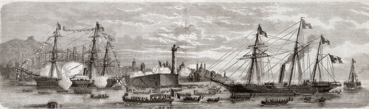 Anden italienske uafhængighedskrig, italiensk kampagne i 1859: Napoleon III (1808-1873) i havnen i Genes 12/05/1859 - Frenchs ankomst til Genova, 12. maj af Unknown artist