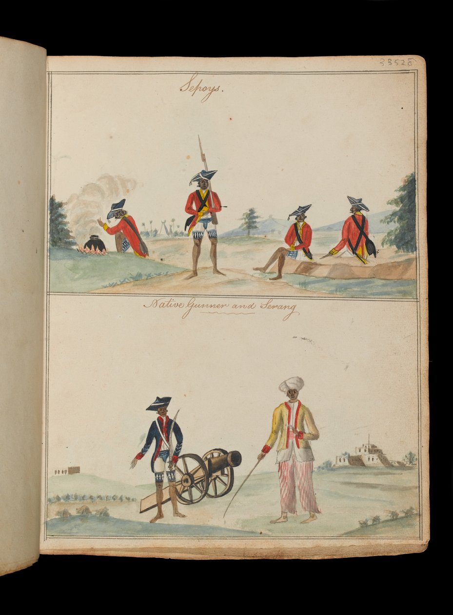 Sepoys, en indfødt skytte og en serang (bådsmand) af Unknown artist