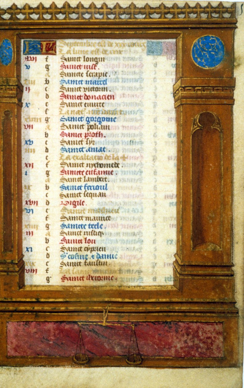 Septemberkalender med Vægtens tegn - middelalderens miniature: Anmod om tilladelse fra Toulouses kommunale bibliotek (tlf.: 05 62 27 66 66) af Unknown artist