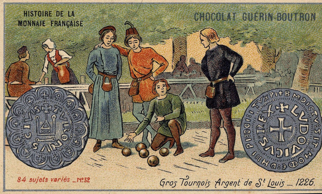 Serien History of the French Currency udgivet af Chocolat Guérin Boutron. 1800-tallets kromolitografi. Store turneringer. Saint Louis sølv. 1226 af Unknown artist