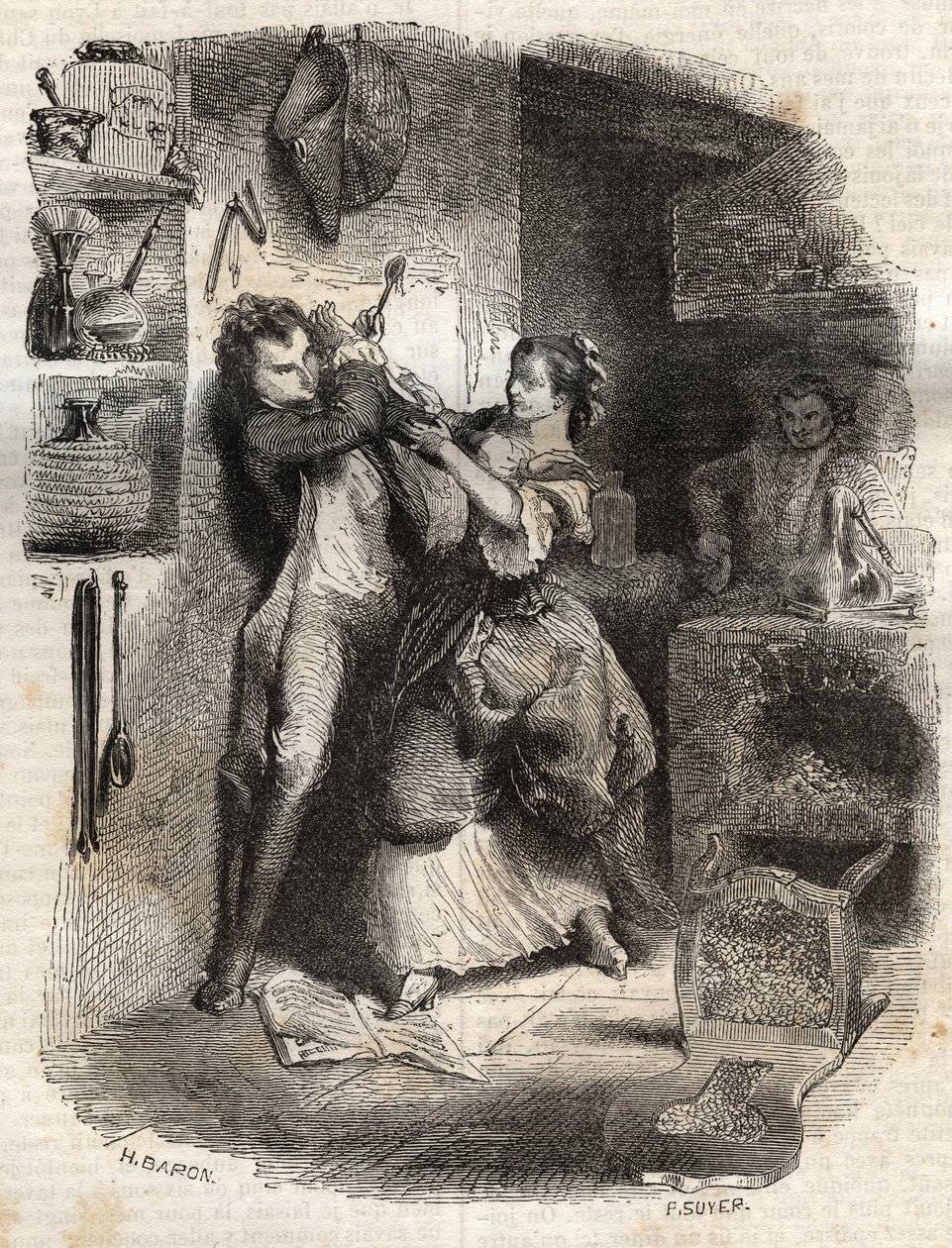 Hun smurte mig på mit ansigt, og alt dette var lækkert - Illustration til "" bekendelserne" af Jean-Jacques (Jean Jacques) Rousseau (1712-1778) - gravering af 1849 af Unknown artist