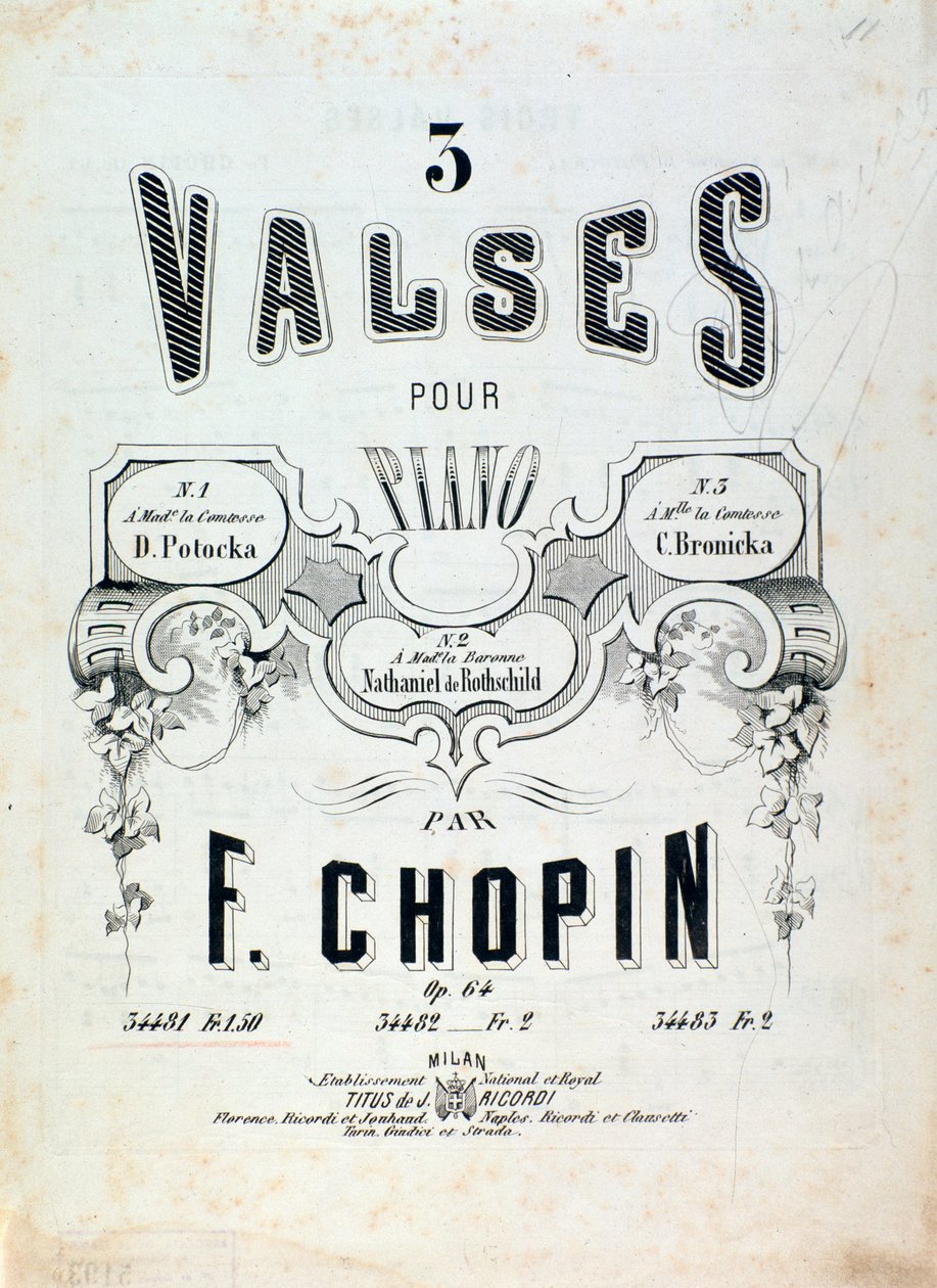 Noder til 3 valse for klaver op. 64, af Frederic Chopin (frontispice) af Unknown artist