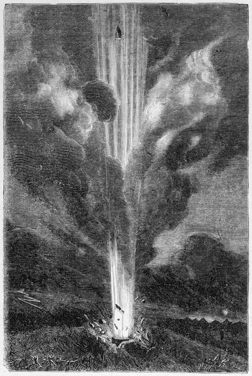 Skaller opsendt mod månen - i "Rejsen fra jorden til månen"" af Jules Verne af Unknown artist