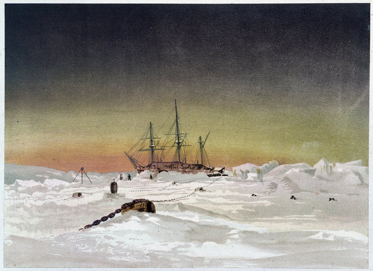 Ship in the Ice - i "" Polarhavets kyster, en arktisk ekspeditionsfortælling"", af Dr. Edward Moos, Marcus Nard & Co, London af Unknown artist