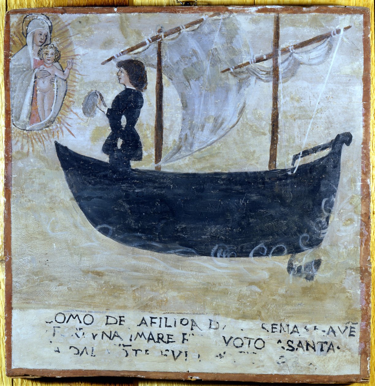 Skib reddet fra stormen. Ex voto fra det 16. århundrede fra Madonna del Montes helligdom i Cesena (Forlí). af Unknown artist