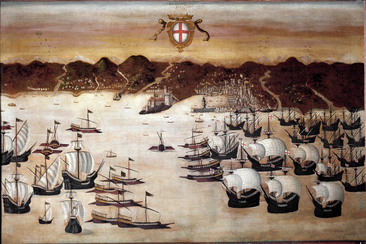 Skibe i havnen i Genes (maleri fra 1500-tallet) af Unknown artist