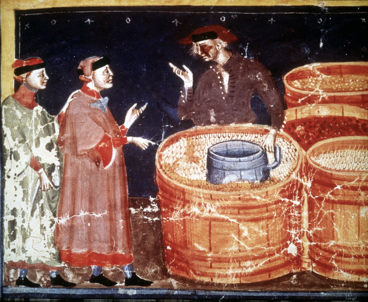 Butik med håndværker fra et miniaturemanuskript fra det 14. århundrede. af Unknown artist