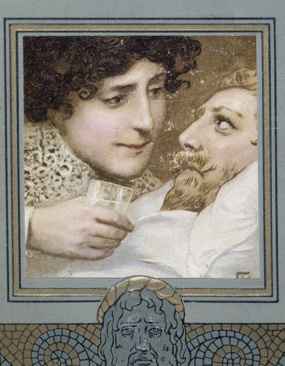 Syg mand og kvinde giver ham et glas vand - 1800-tallet af Unknown artist