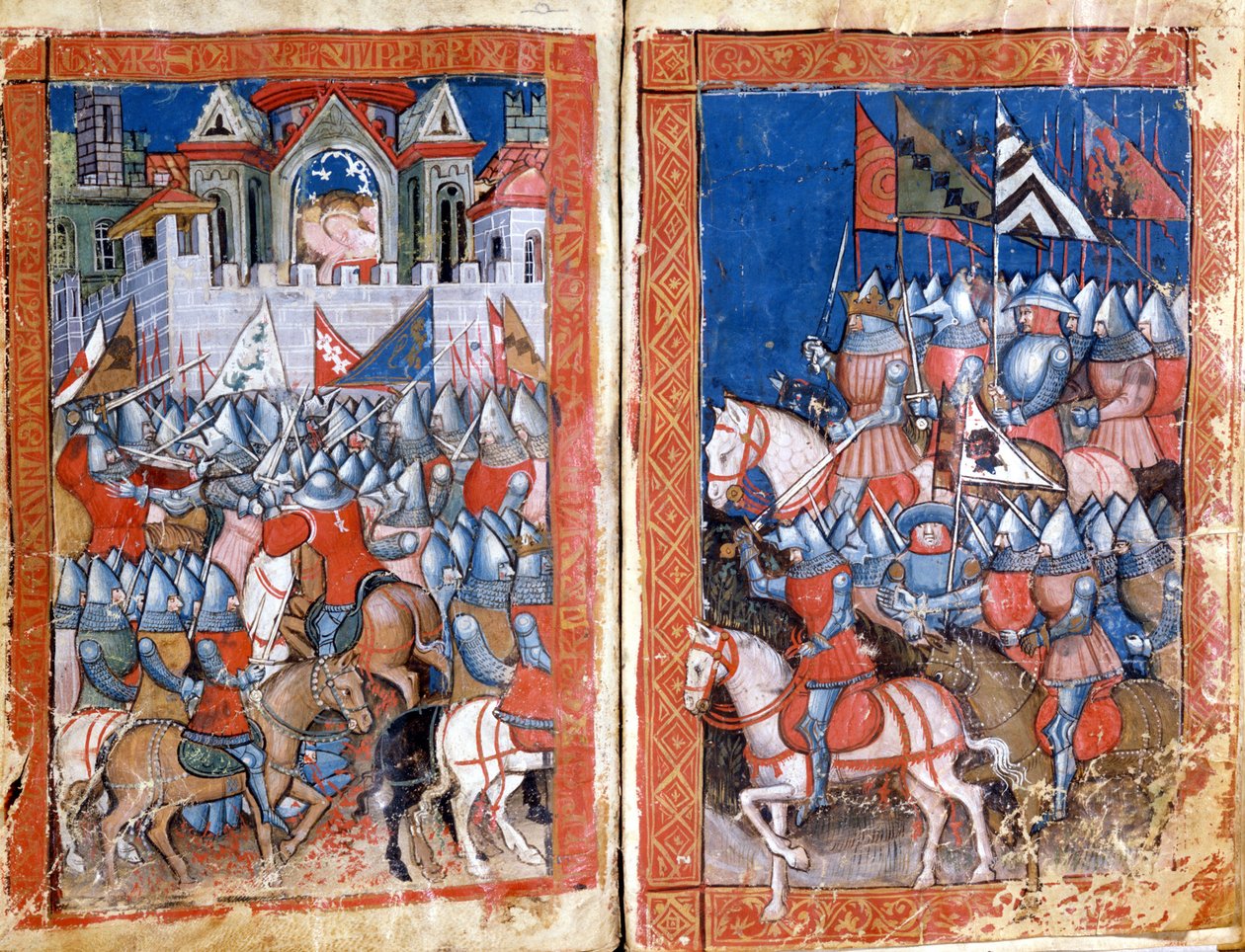 Belejring af Pamplona i Spanien af Charlemagne Miniature fra "Entree of Spain"". Venedig fra det 14. århundrede, Biblioteca Marciana. af Unknown artist