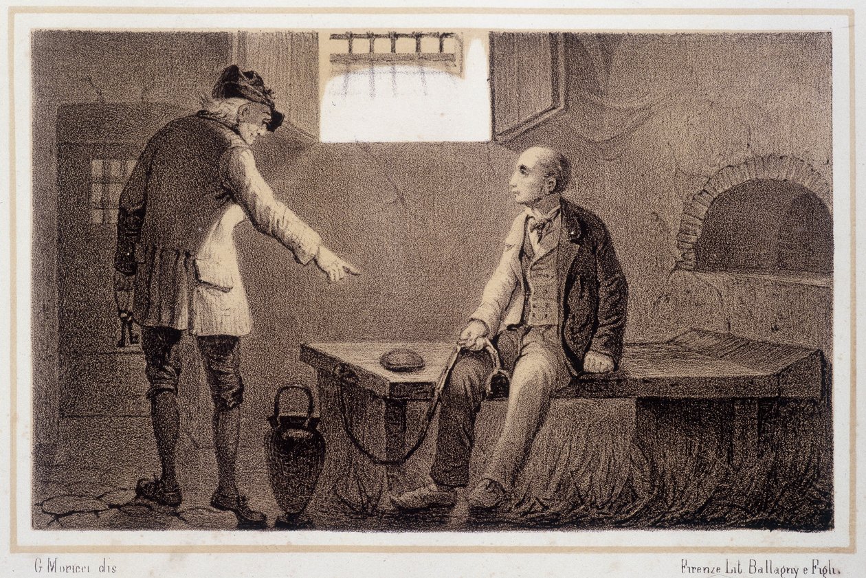 Silvio Pellico (1789 - 1854) overført til fæstningen Spielberg (Spilberk) - i "" Storia d