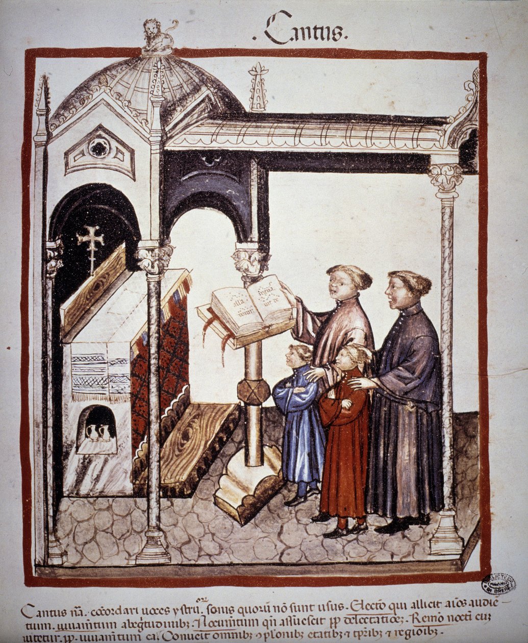 Sang (en familie synger i en kirke) - i "" Tacuinum Sanitatis""" fra det 14. århundrede. B.N., Wien. af Unknown artist