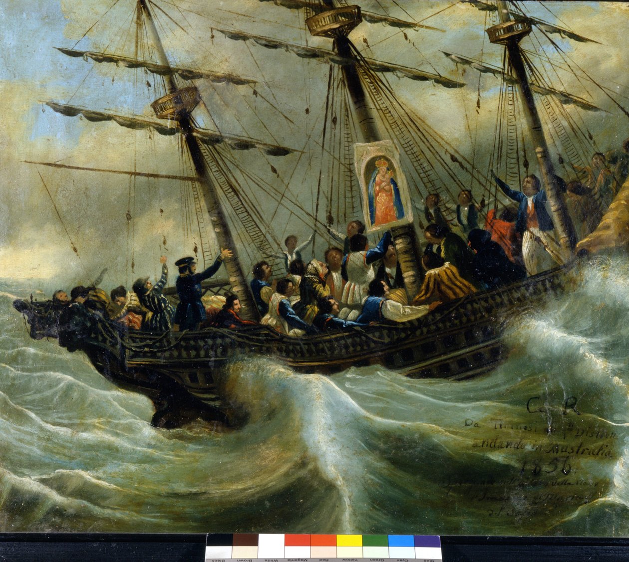 Forlis af et schweizisk emigrantskib. Ex voto fra 1856 fra helligdommen for Madonna del Sasso i Locarno. Maleri tilskrevet Giovanni Antonio Vanoni. af Unknown artist