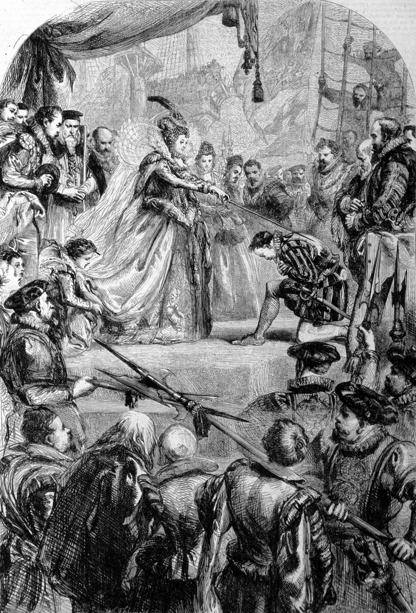 Sir Francis Drake (1540-1596), engelsk navigatør blev slået til ridder af dronning Elizabeth I i 1581. Indgravering. af Unknown artist