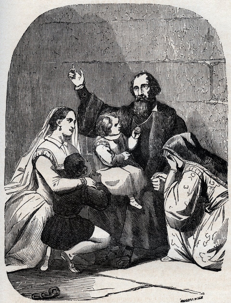 Sir Thomas More (Morus) (1478-1535) og hans datter Margaret og børn i fængsel af Unknown artist