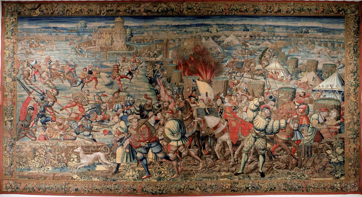 Sjette italienske krig (1521-1526): repræsentation af slaget ved Pavia (Pavia) den 24/02/1525, hvor Francois I besejrede Karl V. Tapestry. Napoli. Capodimonte Nationalmuseum. af Unknown artist
