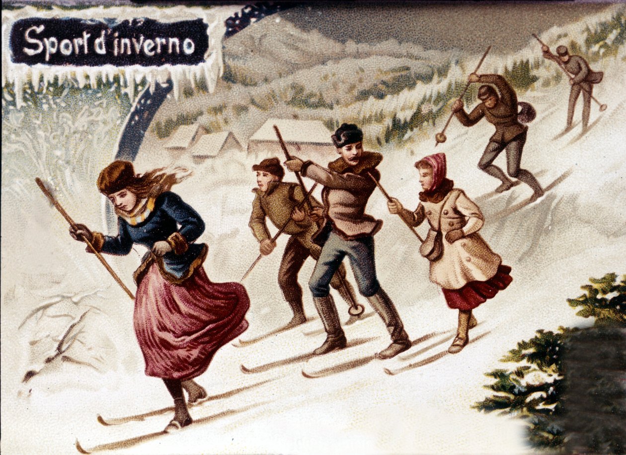 Skiløbere. Chromo., slutningen af 1800-tallet af Unknown artist