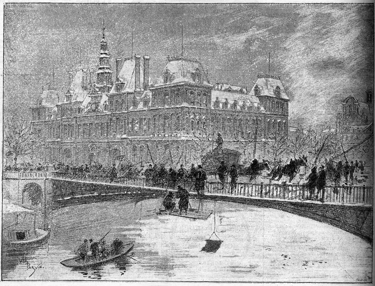 Nedturen af Arcole-broen i Paris i 1888. af Unknown artist