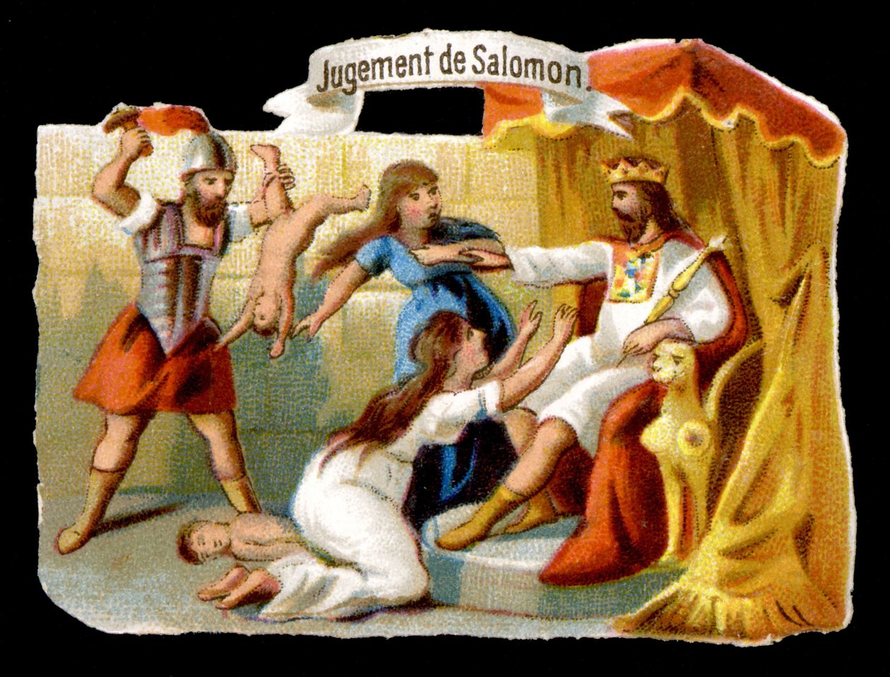 Salomons dom med moderen, der ofrer sig selv for at redde sit barn. Kromolitografi af det 19. århundrede. af Unknown artist