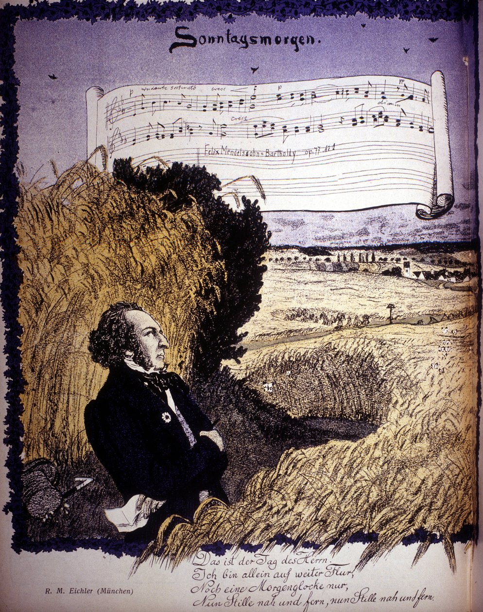 Søndag morgen, -i Op. 77 n¡1, noder af Félix Mendelssohn - Bartholdy (1809-1847). af Unknown artist