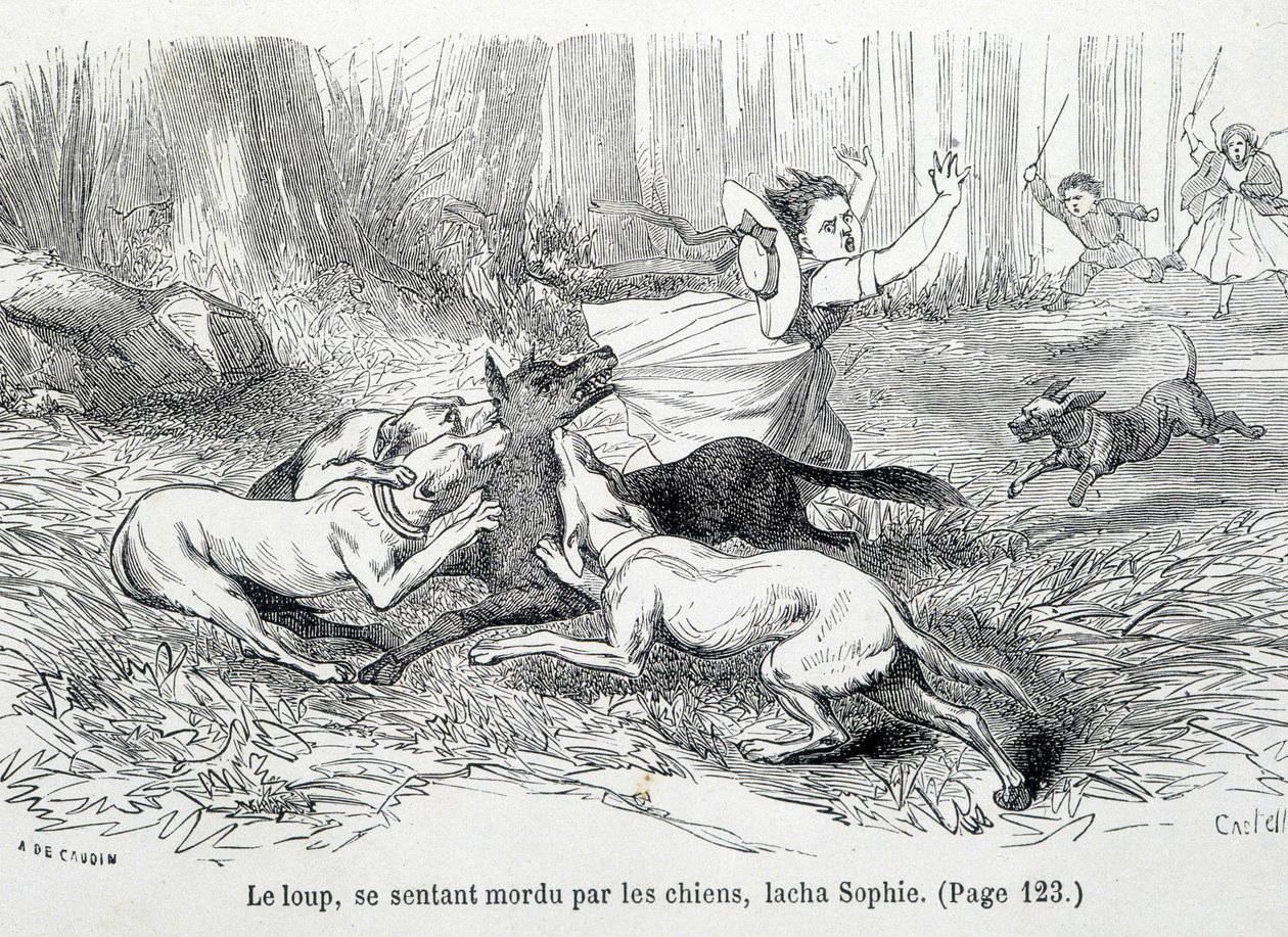 Sophie og ulven - i "The misfortunes of Sophie"" af grevinden af Ségur, Hachette af Unknown artist