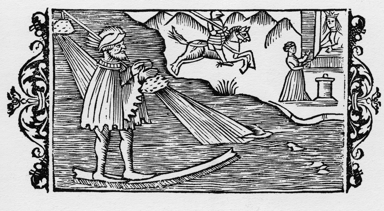 Troldmand krydser havet ved hjælp af et lotteri - i "History of the Northern Nations" af Olaus Magnus, Rom 1555 af Unknown artist