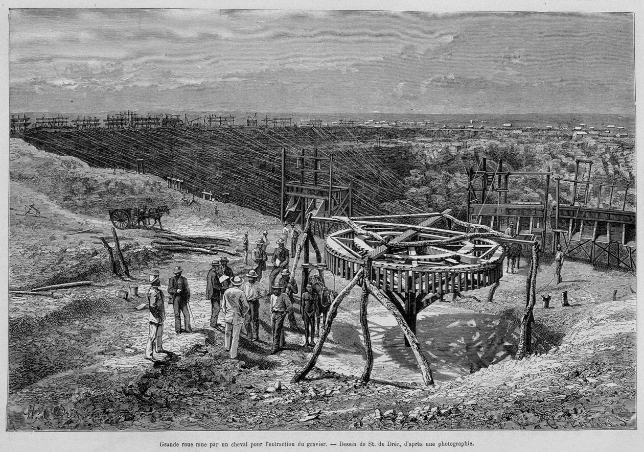 Sydafrikanske diamantminer: hestetrukket grusmølle - i "Tour du Monde", 2. uge 1878. af Unknown artist