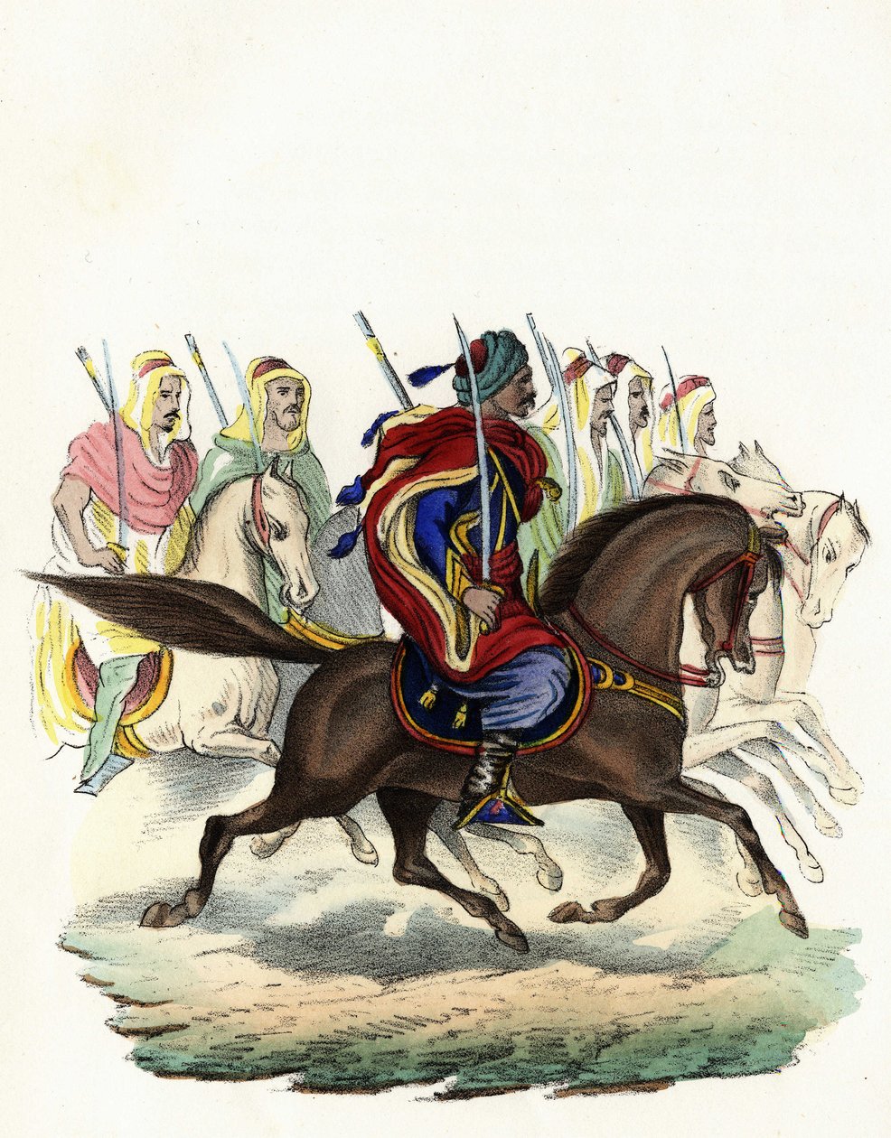 Spahis, et indfødt kavalerikorps af den franske hær af Afrika, hovedsageligt sammensat af arabiske ryttere, dannet for provinserne Algier i 1834, Bone i 1835 og Oran i 1836. I "" Storia d