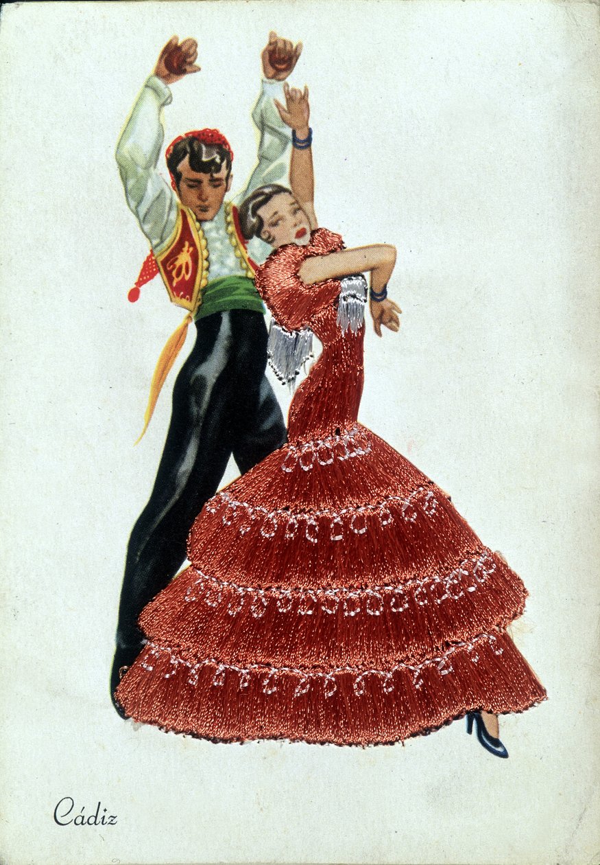Spanske Flamenco-dansere i traditionelt tøj. af Unknown artist