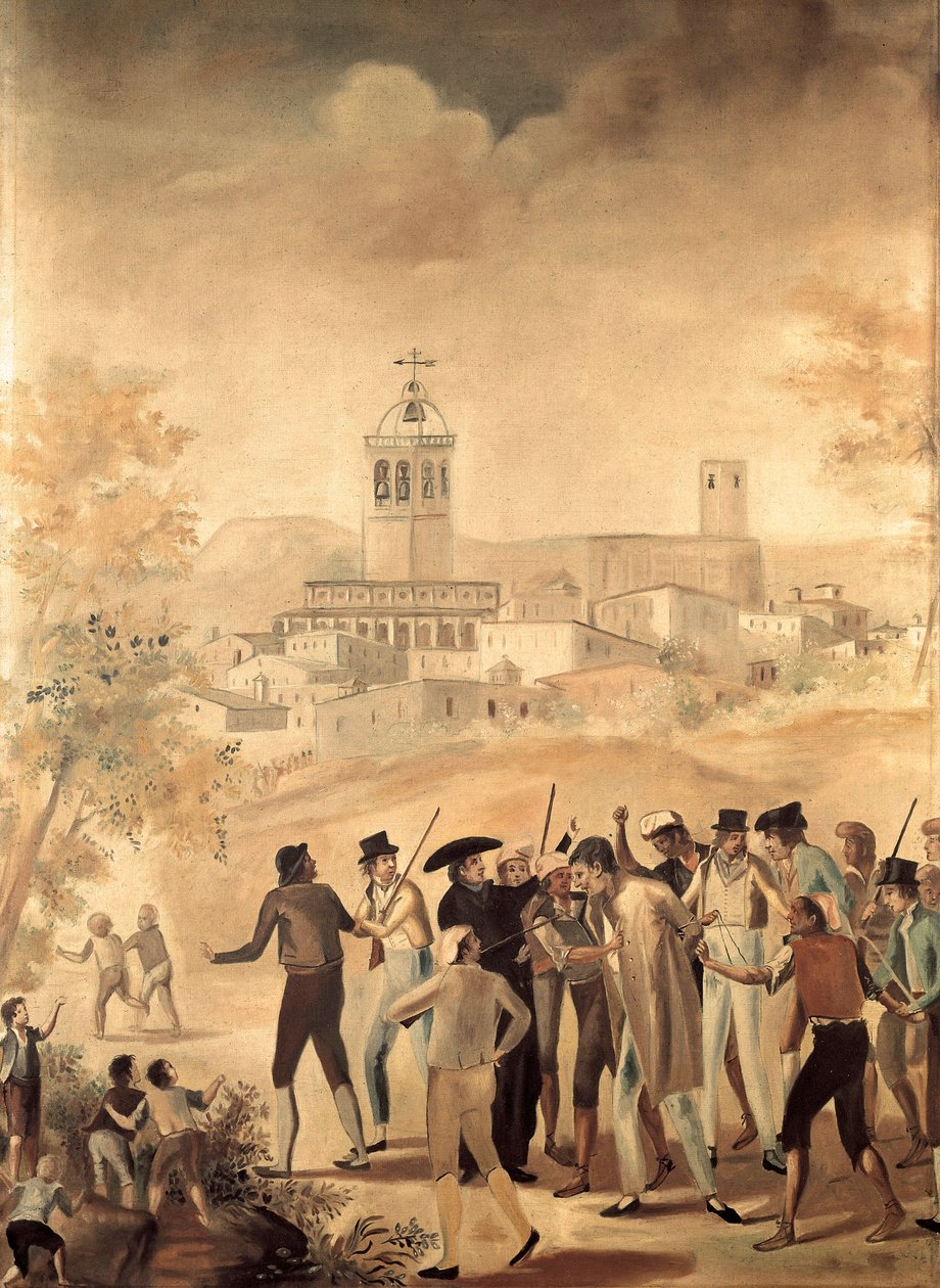 Spansk uafhængighedskrig (1808-1814): arrestation af en fransk statsborger tæt på Manresa, Anonymt maleri. af Unknown artist
