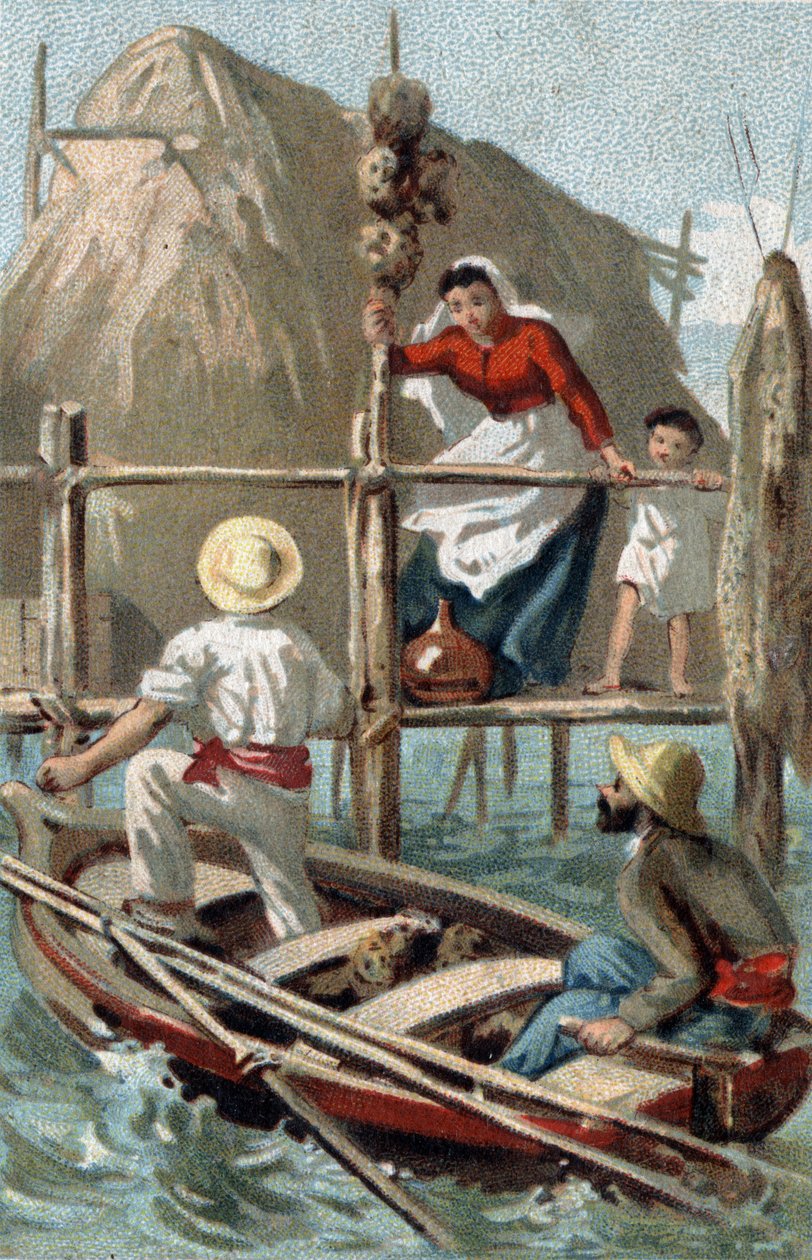 Svampefiskere i Cuba. Kromolitografi i slutningen af det 19. århundrede. af Unknown artist