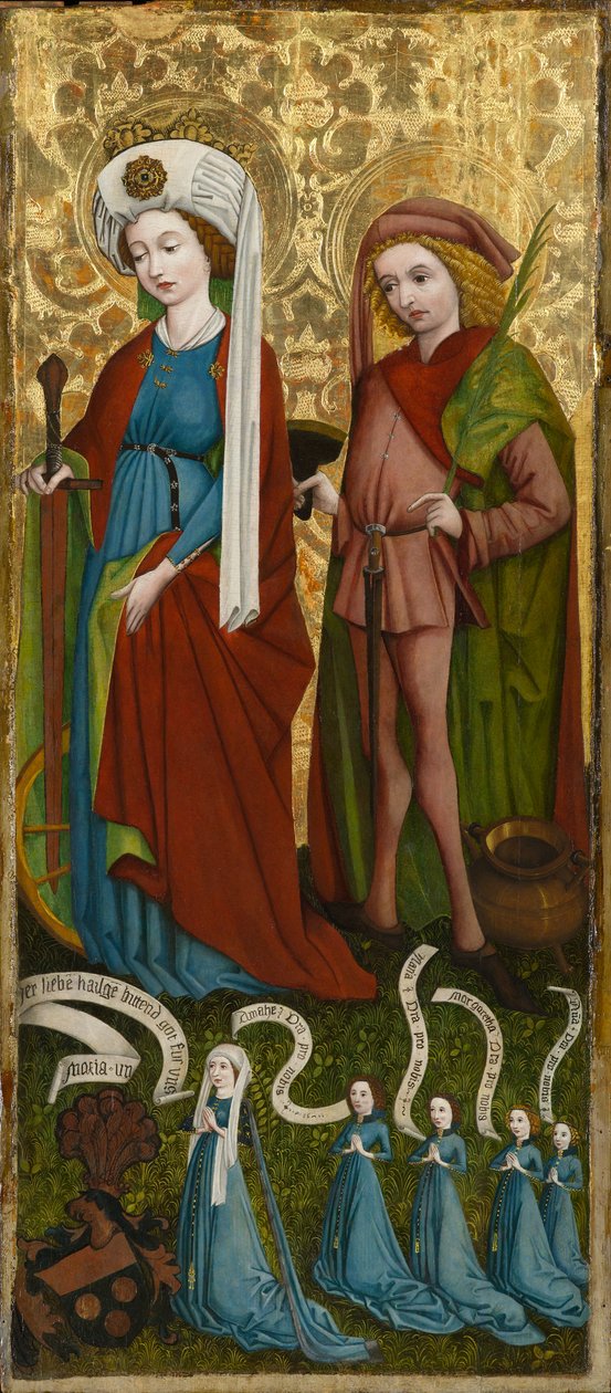 St. Catherine og St. Vitus med Anna von Freiberg og hendes døtre, ca. 1450 (tempera og olie på panel) af Unknown artist