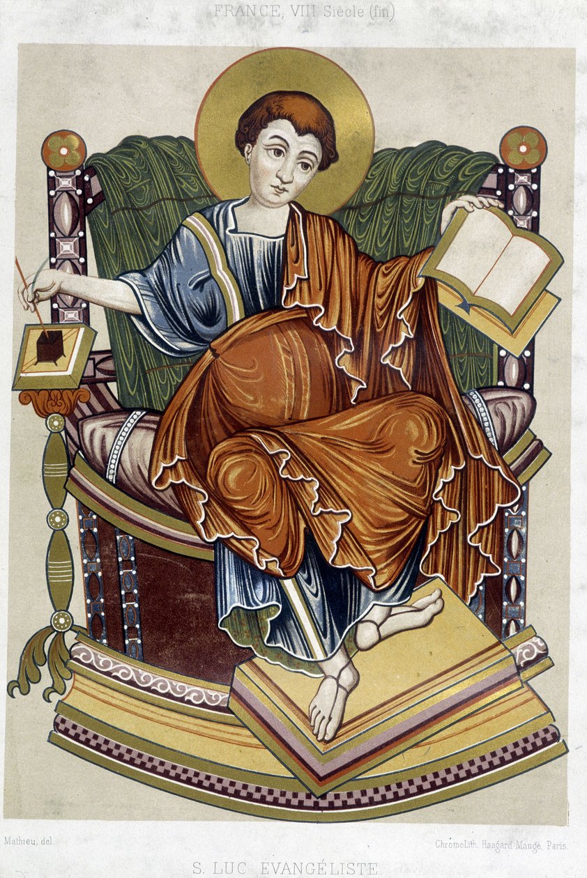 St Lukas evangelist - chromo. 1800-tallet fra et dokument fra det 8. århundrede af Unknown artist