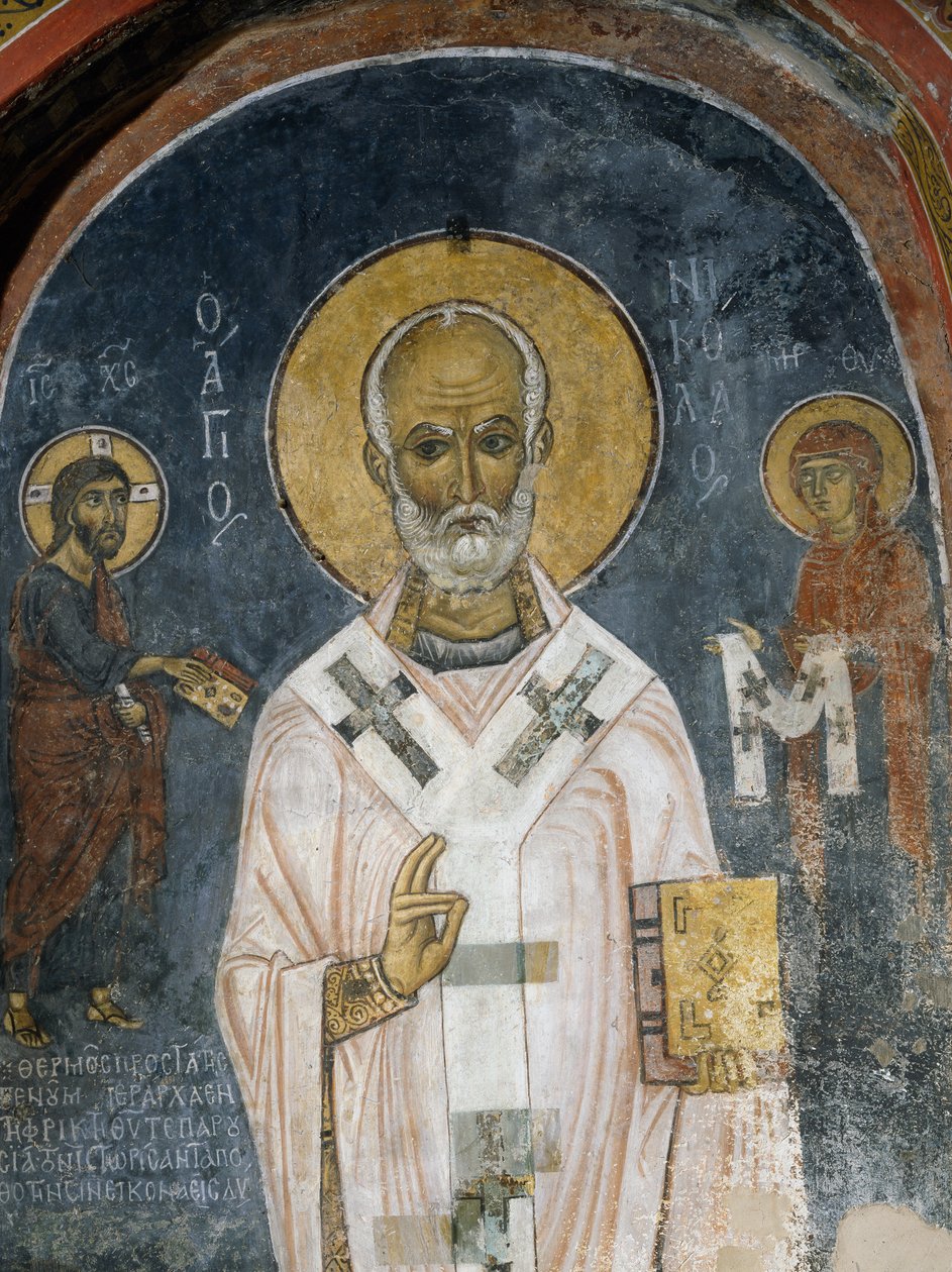 St Nicholas of Myra, fresco (1100-tallet), Ayios Nikolaos tis Steyis-kirken (Sankt Nikolaus af Tag) (11. århundrede) (Unescos verdensarvsliste, 2001), Troodos-bjergene, Cypern af Unknown artist