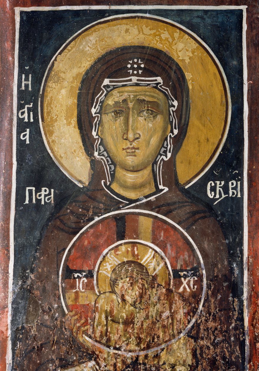 St Paraskevi, personificering af langfredag med ikon af Kristus af Højeste Ydmyghed, fresko (1332-1333), Vor Frue af Asinous byzantinske kirke (1100-tallet) (Unescos verdensarvsliste, 2001) Troodosbjergene, Cypern af Unknown artist
